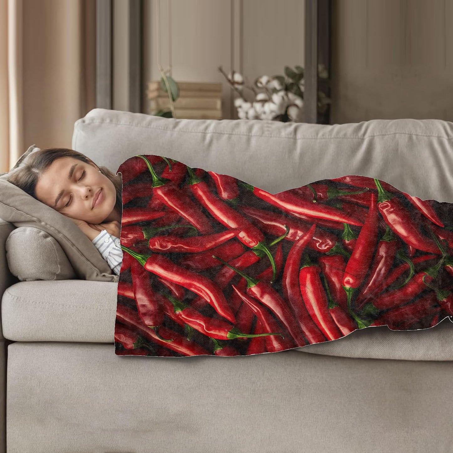 Plistiz Pepper Throw Blanket - 50x60 Inch, Red Pepper Flannel Throw for Home Decor, Perfect Gifts for Women