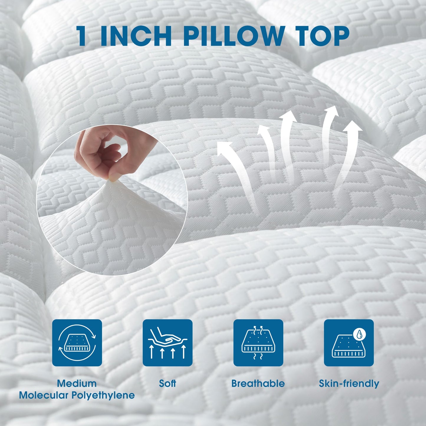 Ninemoon Dual Layer Cooling Memory Foam Mattress Topper Queen Size, 2 Inch Gel Mattress Topper + 1 Inch Pillow Top Mattress Pad, Soft Bed Topper with Deep Pocket 8-21 Inch