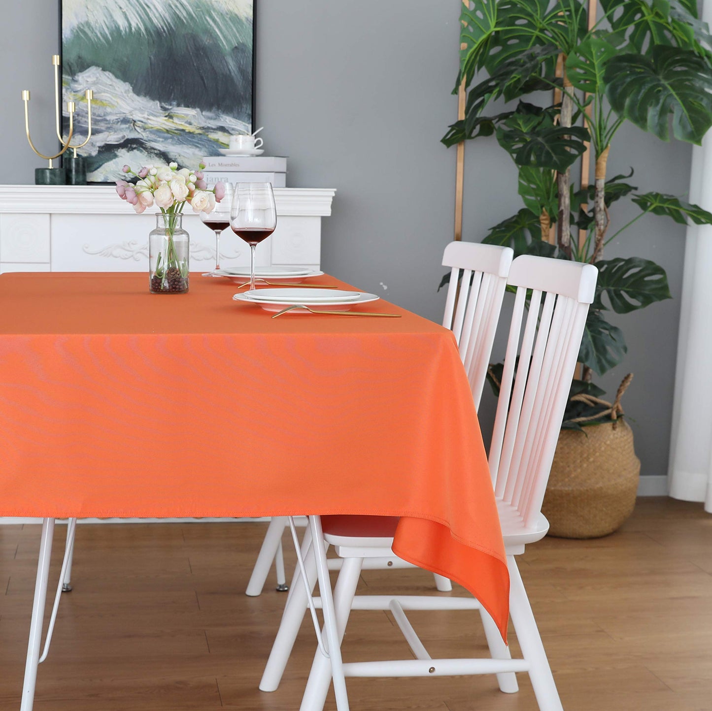 FOLINS&HOME Orange Rectangular Table Cloth in Heavy Duty and Water Resistant Polyester-Wrinkle Free Spillproof and Washable Tablecloth 60 x 120 inch-Table Cover for Indoor and Outdoor-Oblong/Rectangle