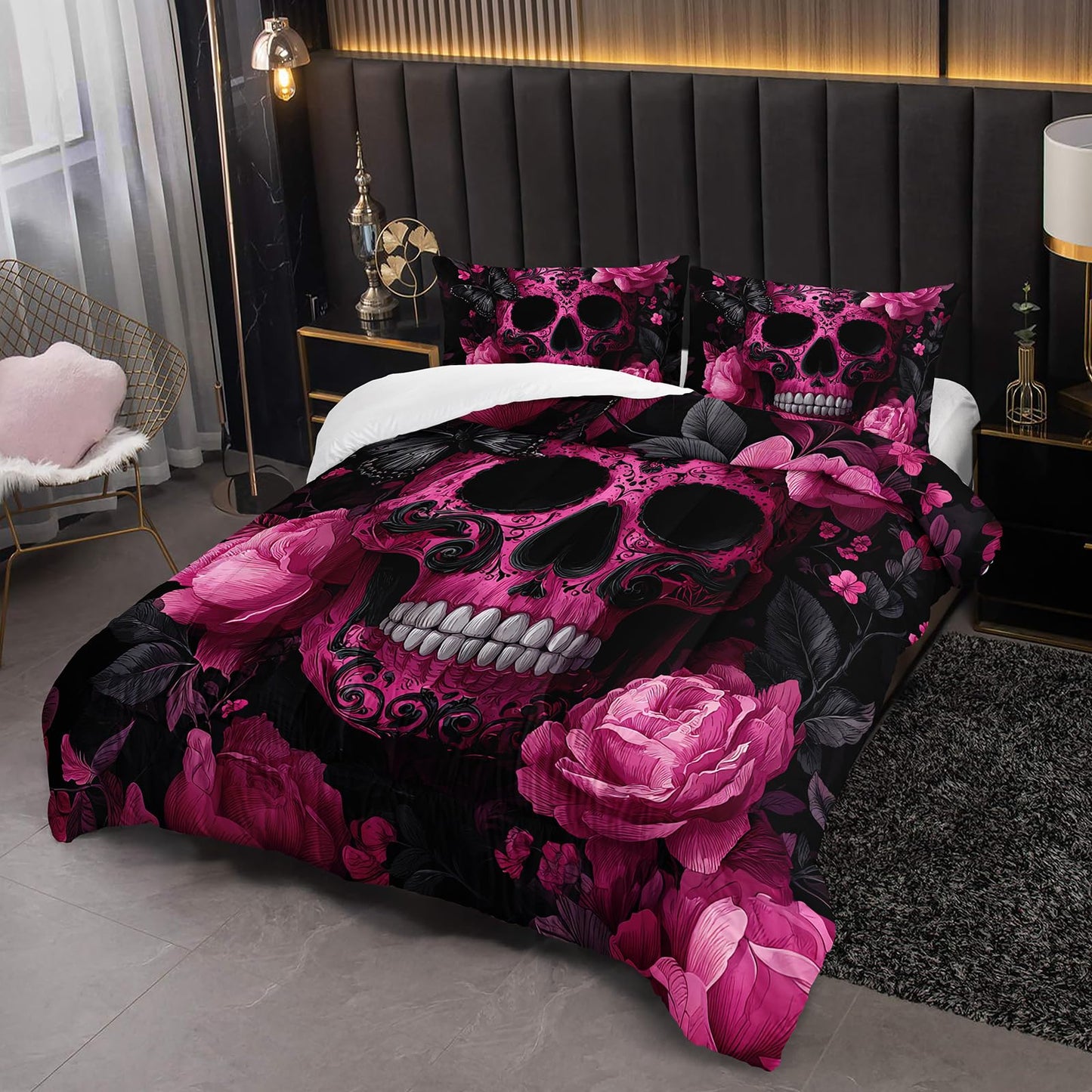 lneffble Skull Comforter Twin Size,Skull Kids Comforter Set,3Pcs Bedding Set Printed Comforter with 2 Pillowcases,Down Alternative,Soft and Lightweight,for All Seasons