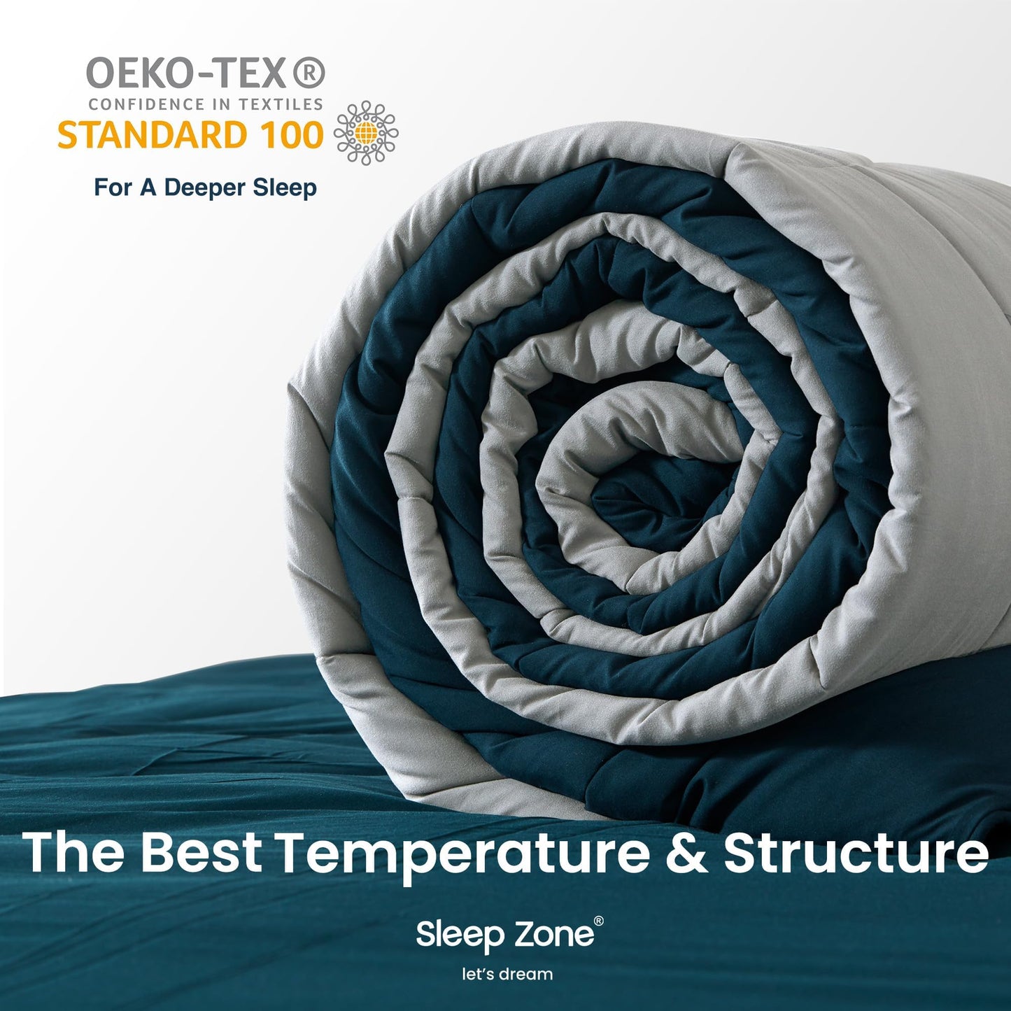 SLEEP ZONE Comforter Duvet Insert, Queen Size Quilted Reversible Comforters, Soft All Season Duvet, Down Alternative Breathable Bedding with 8 tabs, 2 Sides Teal Gray 88 x 88 Inches