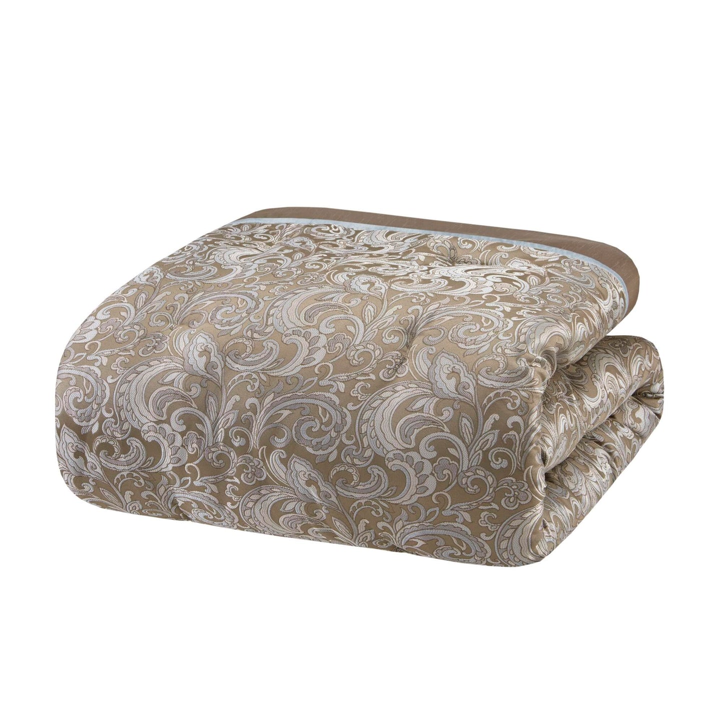 Madison Park Essentials Brystol 24 Piece Room in a Bag Faux Silk Comforter Jacquard Paisley Design Matching Curtains Down Alternative Hypoallergenic All Season Bedding-Set, Queen (90 in x 90 in), Blue
