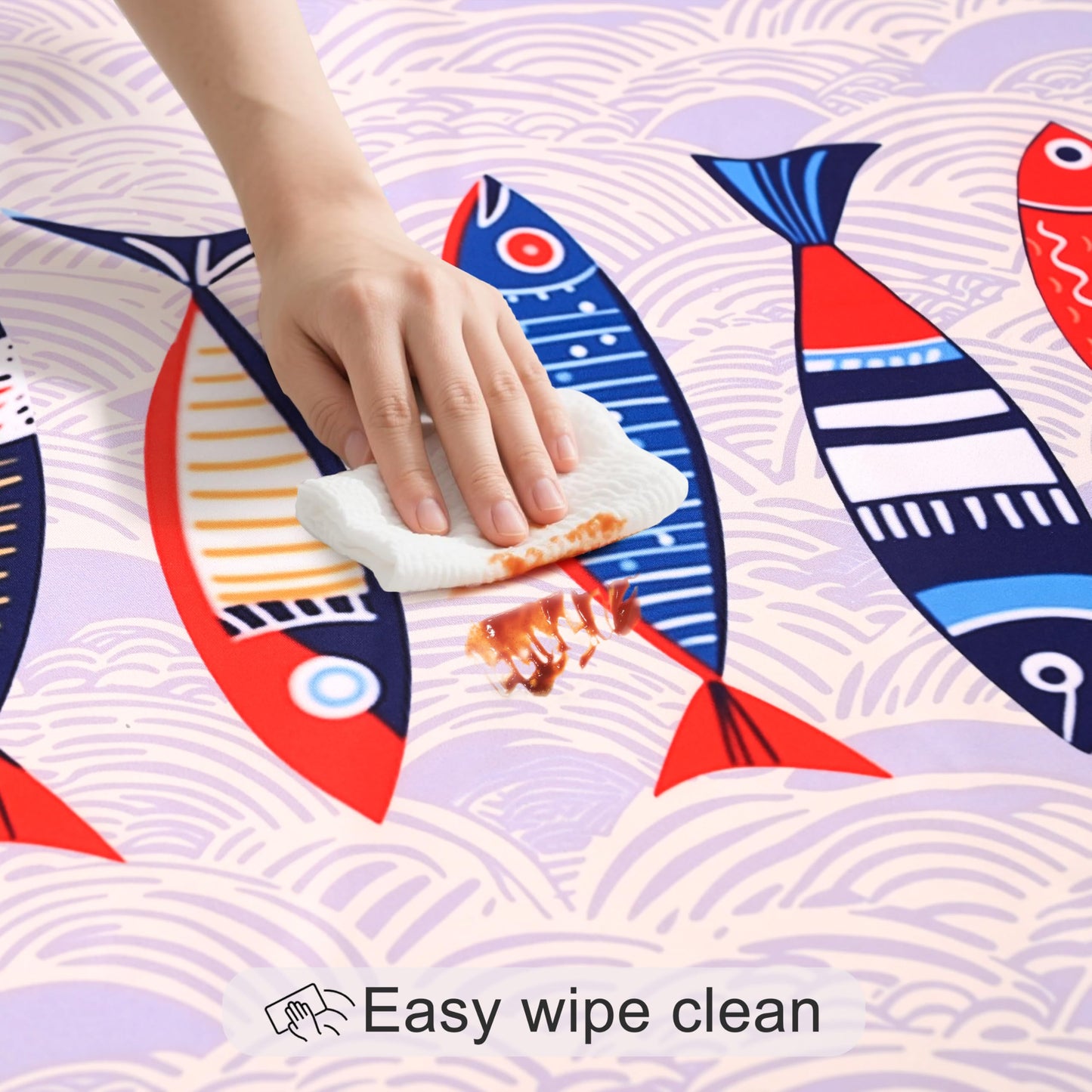 juniissl Fish Tablecloth Washable Round Table Cover for Kitchen Dining Decoration 60 Inch