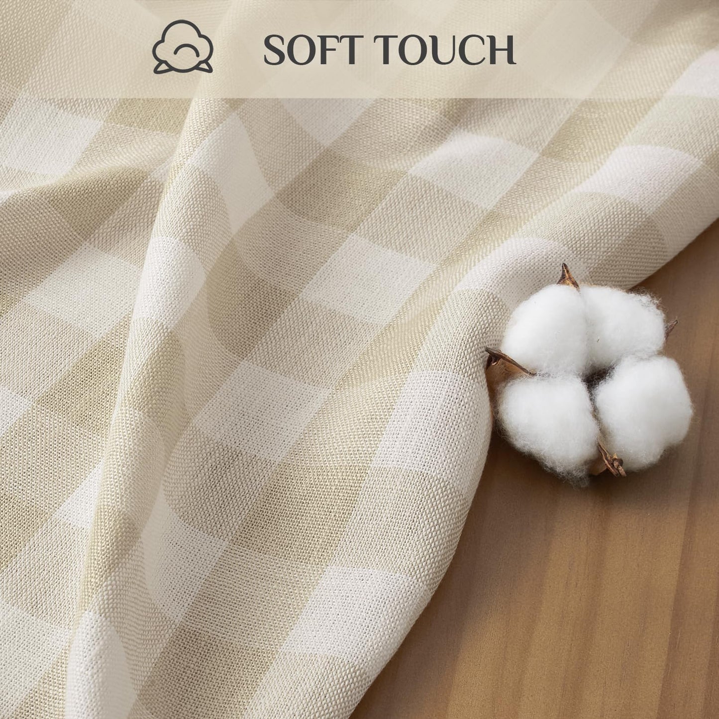 Softalker Checkered Tablecloth Rectangle, Outdoor Linen Cotton Gingham Table Cloth with Tassel, Heavy Duty Wrinkle Free Buffalo Plaid Table Cover for Kitchen Dining Summer Party - 55 x 120 Inch, Beige