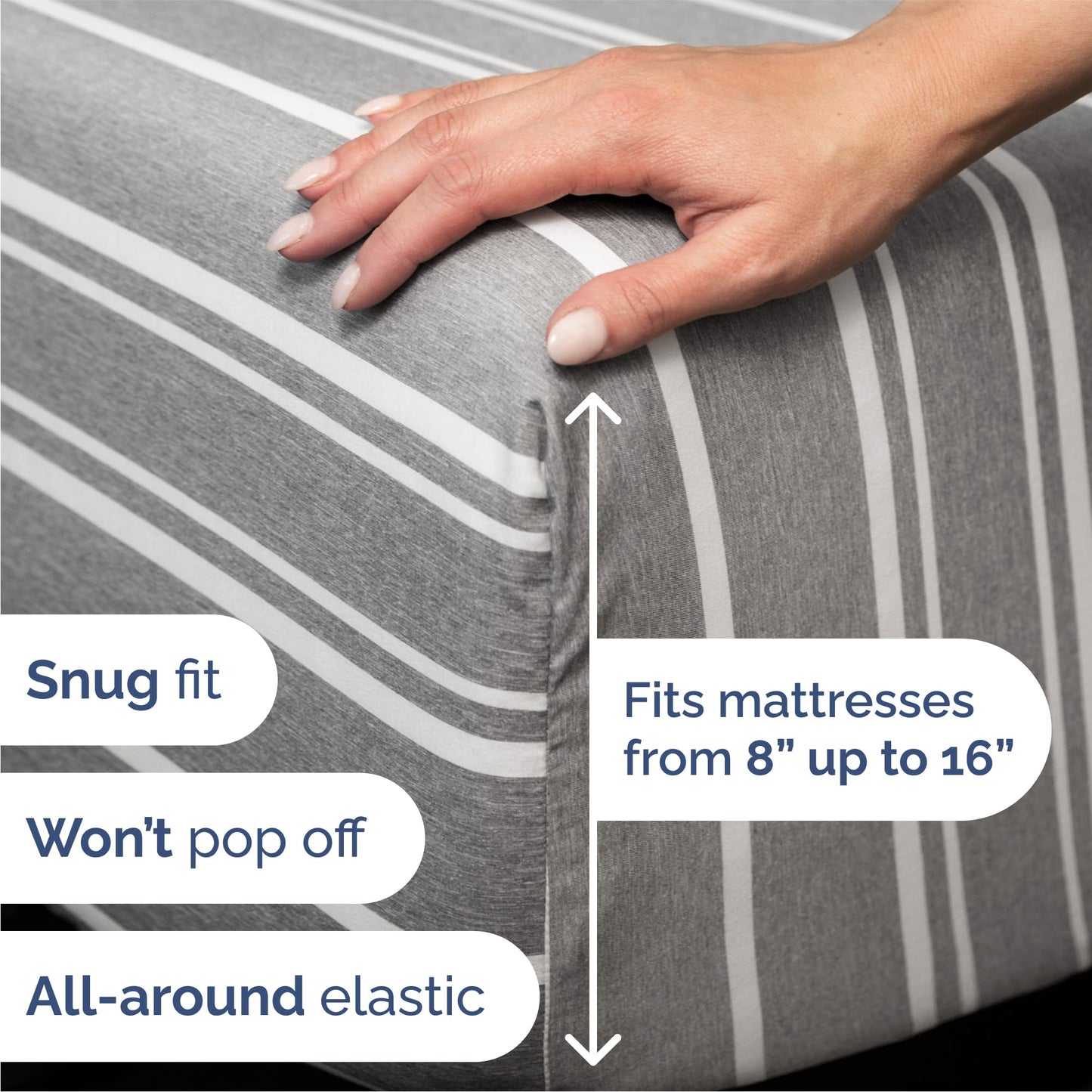 Queen 6 Piece Sheet Set - Comfy Breathable & Cooling - Soft Hotel Luxury Bedding Set with 8-16 Inch Deep Pockets - 1 Flat & 1 Fitted Sheet & 4 Pillowcases - Wrinkle Free & Easy Care - Grey Stripes 3