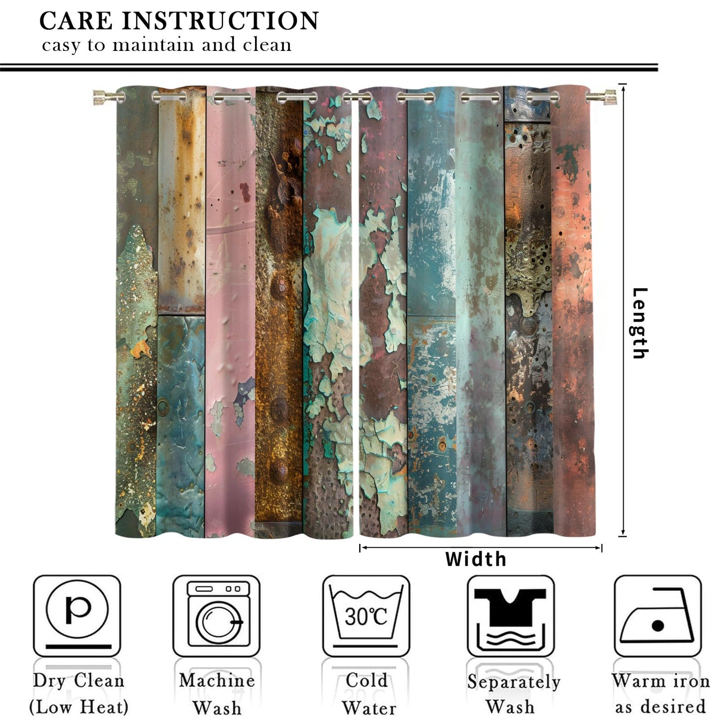 XAFIAUR Industrial Style Curtains,Rusty Metal Blackout Curtains Retro Texture Grommet Drapes 2 Panels for Bedroom Living Room 31.5" W x 63" L x2