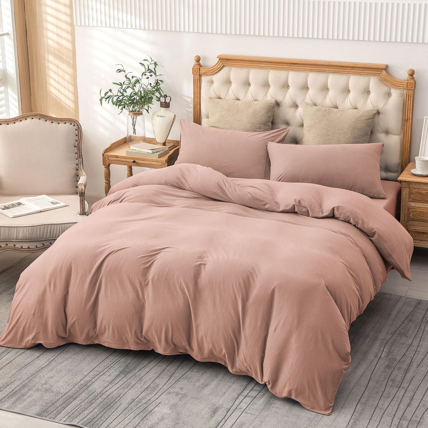 PURE ERA Jersey Knit Duvet Cover Set 100% T-Shirt Cotton Super Soft Comfy 2pc Bedding Set with Zipper Closure (New Petal Pink, Twin)
