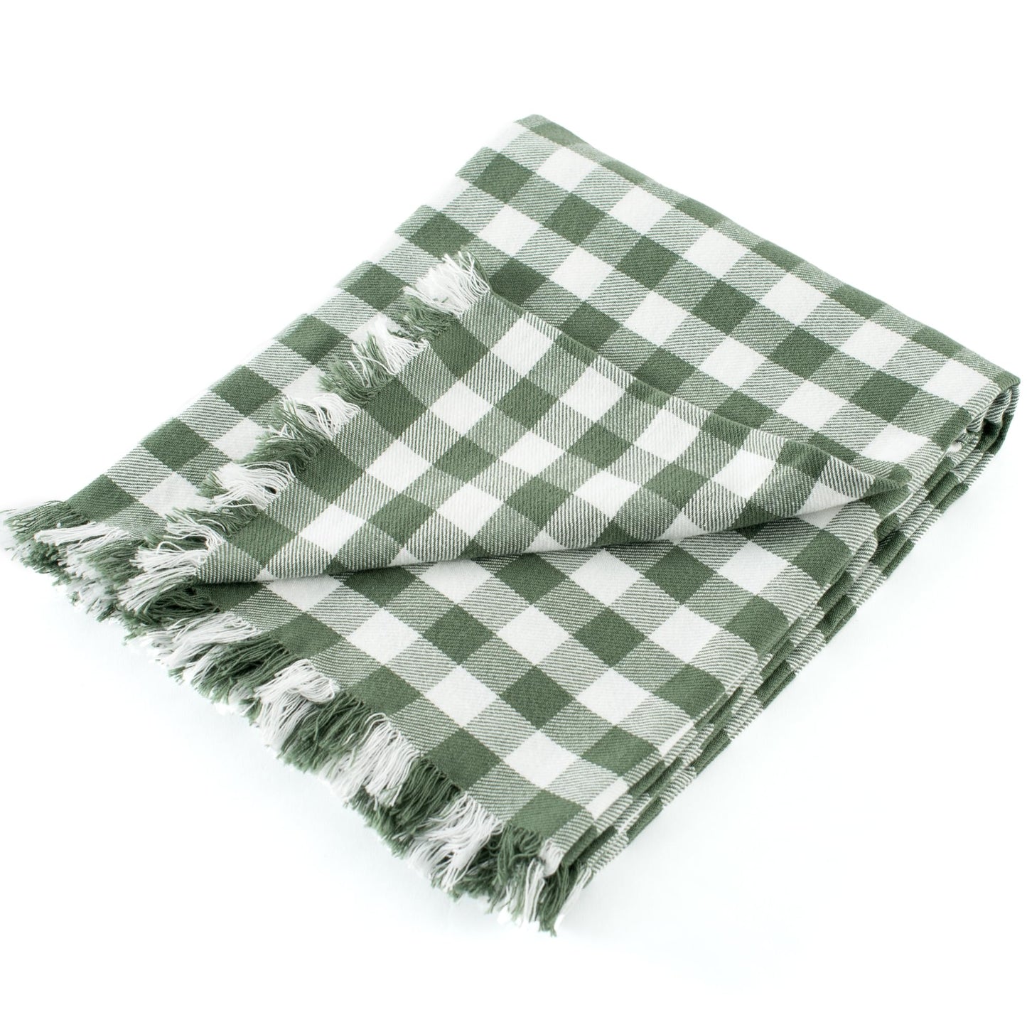CloudDwelling 100% Cotton Throw Blanket Plaid Soft Lightweight Cozy Farmhouse Tassels Summer Thin Breathable Throws for Couch Sofa Bed (50" × 60" Green)