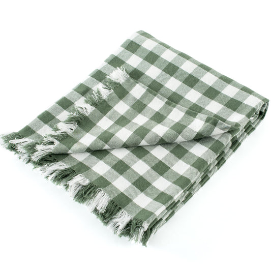 CloudDwelling 100% Cotton Throw Blanket Plaid Soft Lightweight Cozy Farmhouse Tassels Summer Thin Breathable Throws for Couch Sofa Bed (50" × 60" Green)