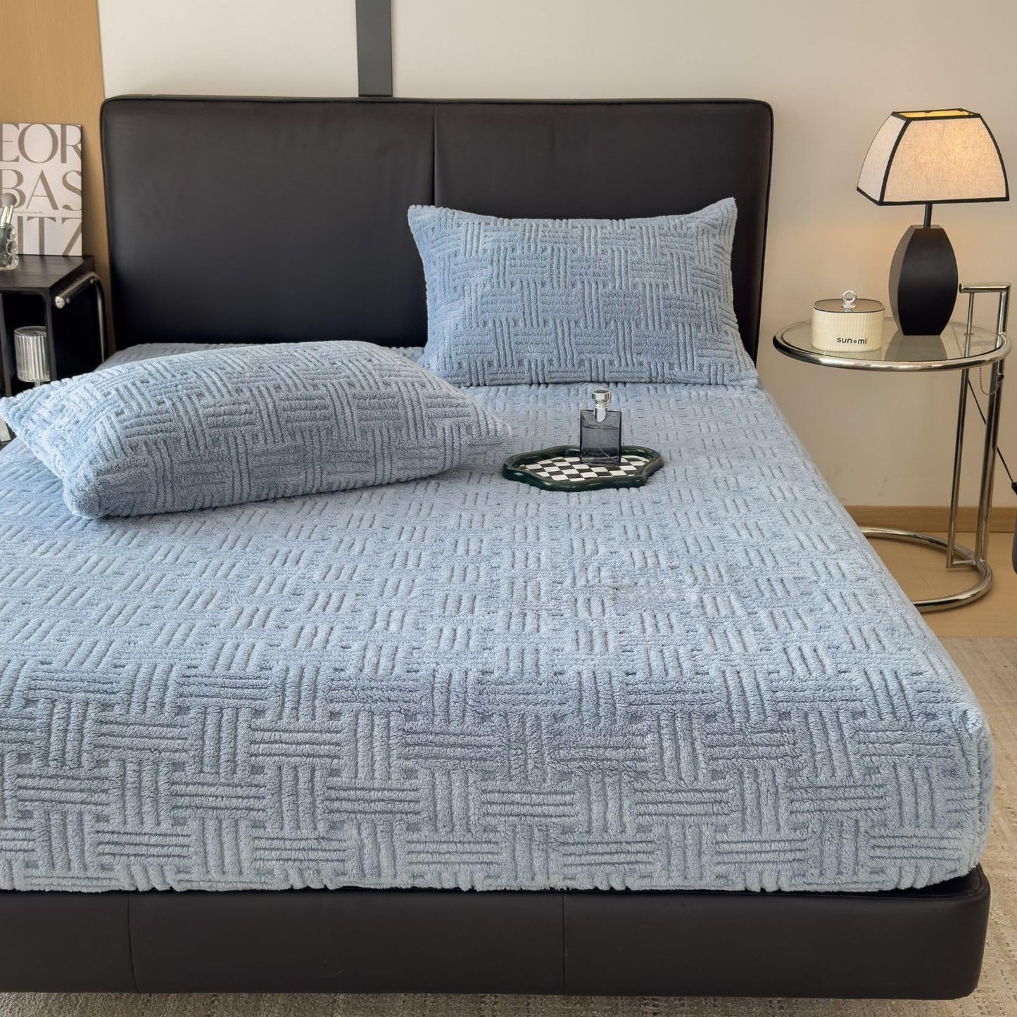 ZIQINPSQ Twin Size Flannel Fitted Sheet - 1 Piece Winter Warm Deep Pocket (15") Bed Sheet, Shrink & Fade Resistant, Hotel Quality, Light Steel Blue