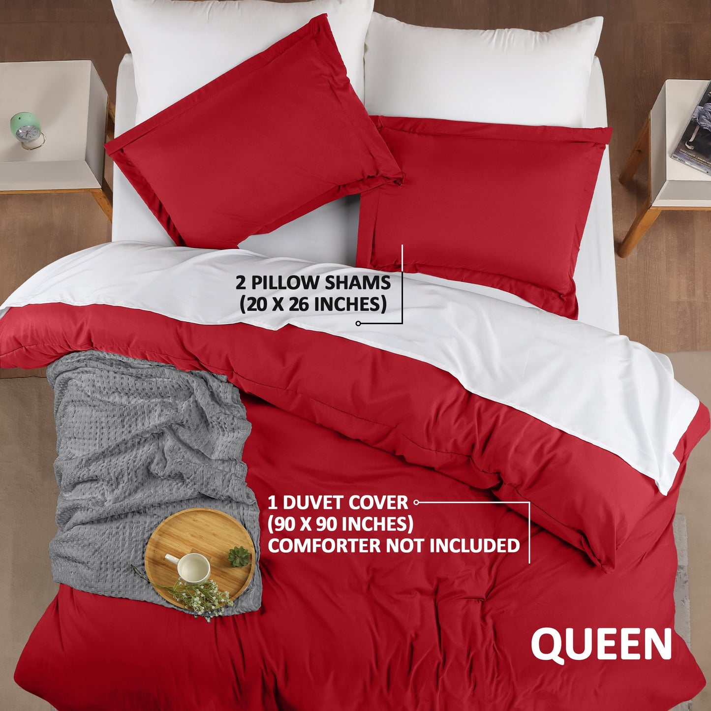 Utopia Bedding Duvet Cover Queen Size - 3 Piece with Zipper Closure - 1 Comforter Cover 90X90 Inches & 2 Pillow Shams 20X26 Inches (Red) Comforter Not Included