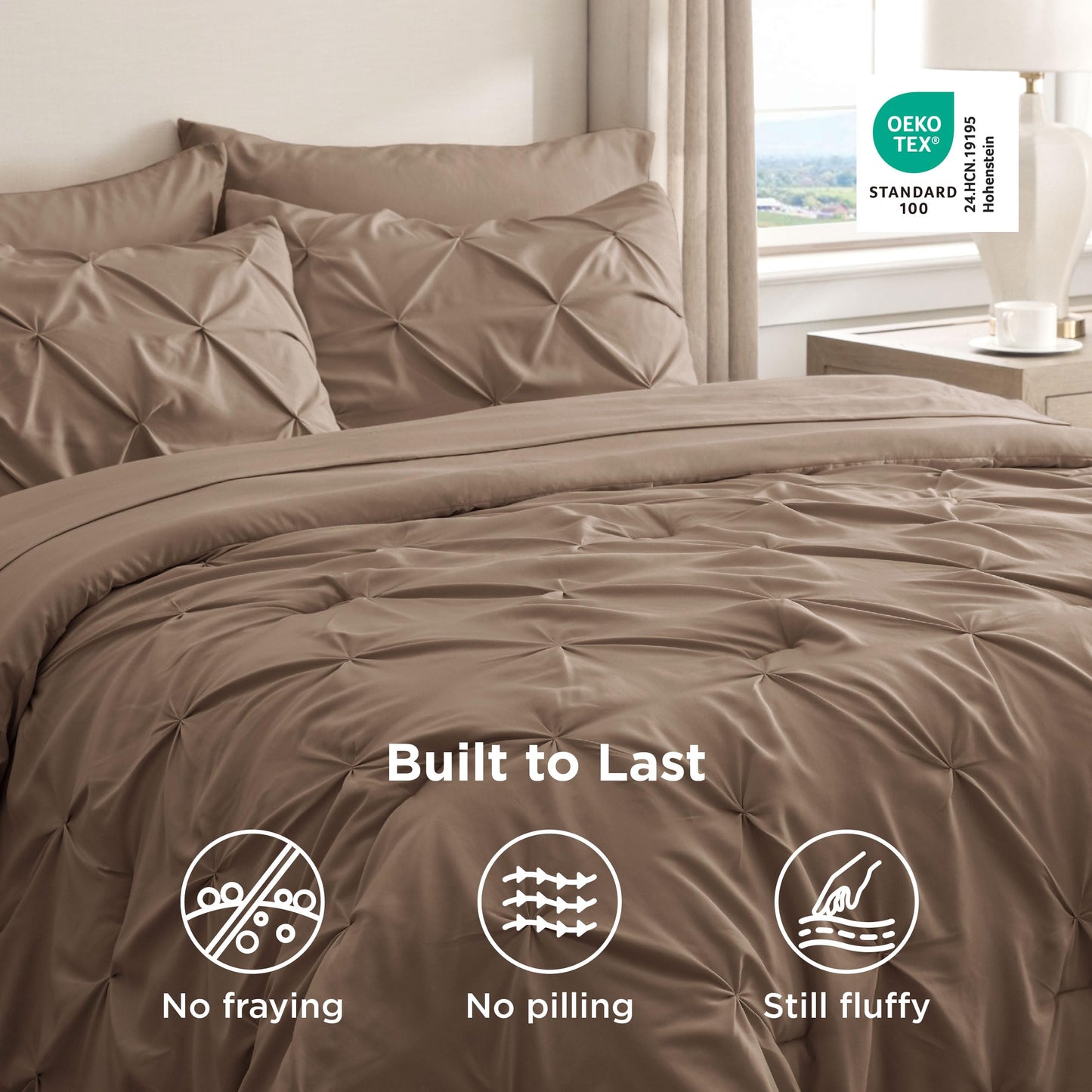 Bedsure Queen Comforter Set Brown - Bed in a Bag Queen Size Bedding 7 Pieces, GentleSoft™ Pintuck Bed Set Gift for Family, All Season Down Alternative Comforter with Sheets, Pillowcases & Shams