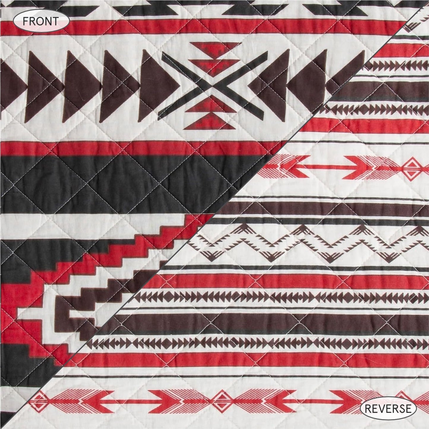 Paseo Road Cortez Western Bedding 3 Piece Quilt Set with Pillow Shams, King Aztec Bedding Set, White Red Gray Tribal Southwestern Bedding, Geometric Pattern Cotton Reversible Bed Set