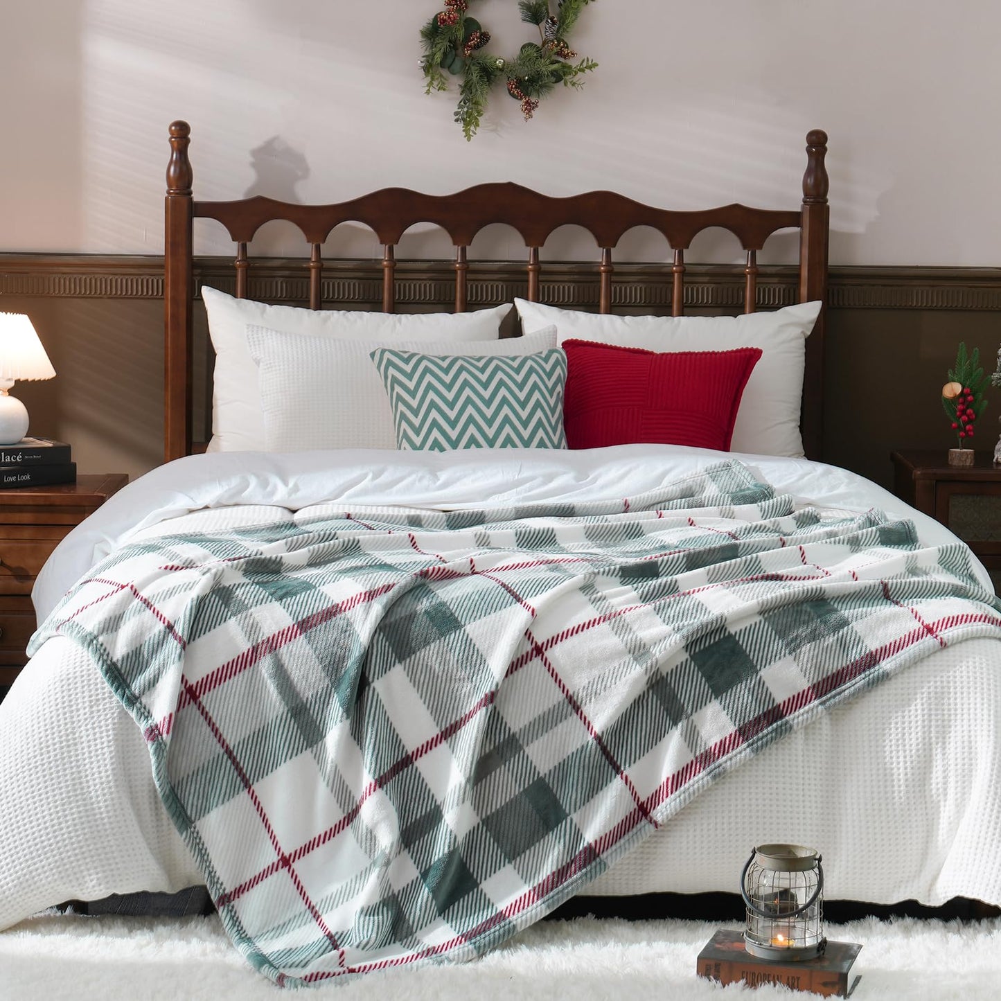 HOMRTAR Buffalo Plaid Fleece Christmas Throw Blanket Super Soft Luxurious Cozy Flannel Bedding Blanket for Home Decor All Season (50 x 60 Inch, Sage Green)