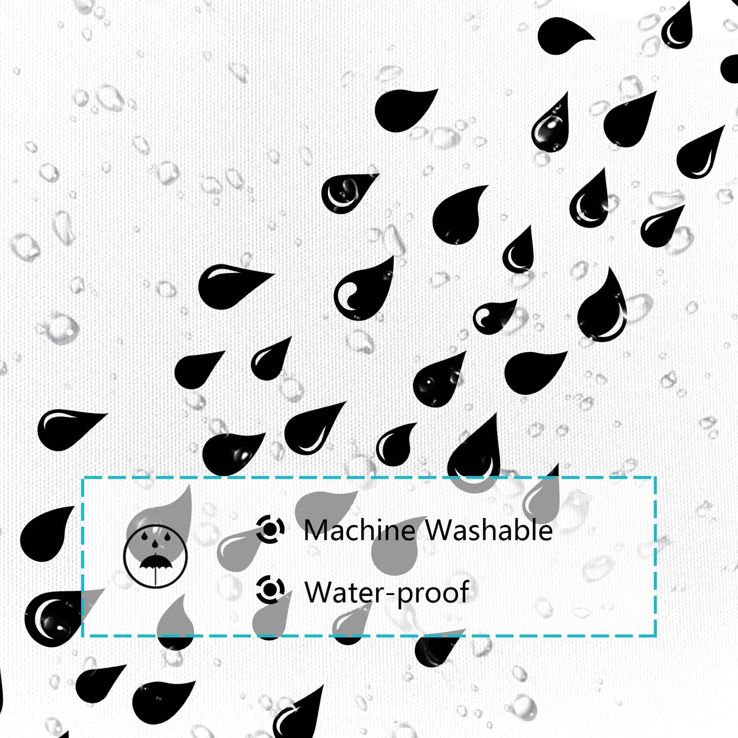 Emwnodti Cute Funny Raindrop Shower Head Shower Curtain, Black White Water Droplets Modern Minimalis Bathroom Decor, Polyester Fabric Waterproof Bath Curtain Accessory Set with 12 Hooks 72x72 inch