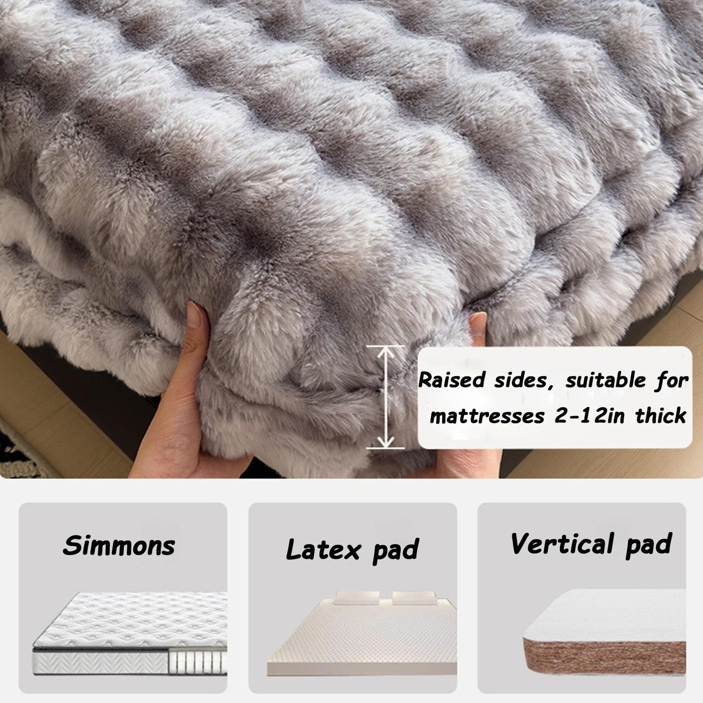 Elastic Bed Sheets, Milk Velvet Fitted Sheet, Winter Warm Mattress Cover, Faux Rabbit Fur Fitted Sheets, Fluffy Mattress Protector Bedspread, Machine Washable and Non-Fade(I,2 Pillowcases)