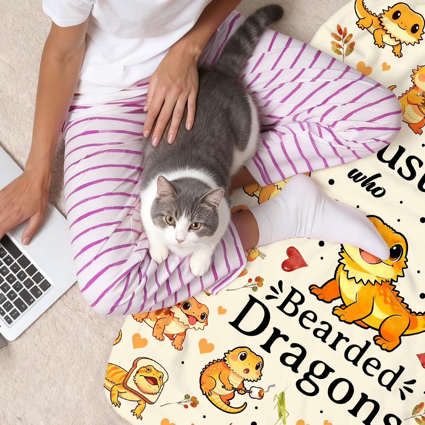 MOUND BOOM Bearded Dragon Blanket Gifts for Humans Women,Lizard Reptile Accessories Just A Girl Who Loves Bearded Dragon Throw Blankets,Lizard Gifts for Adult Girls Teens 50"X40"
