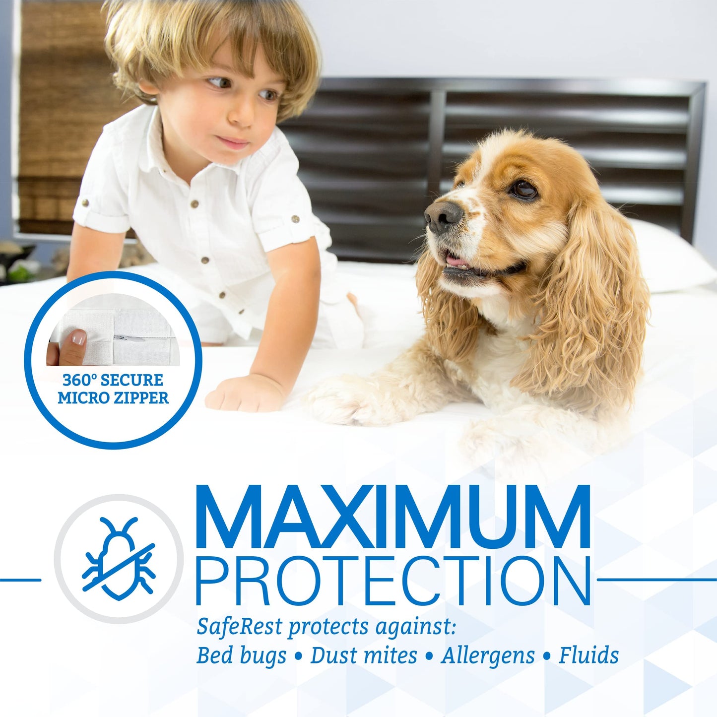 SafeRest Zippered Mattress Protector - Premium 12-15 Inch Waterproof Mattress Cover for Bed - Breathable, Noiseless Washable Mattress Encasement - Full