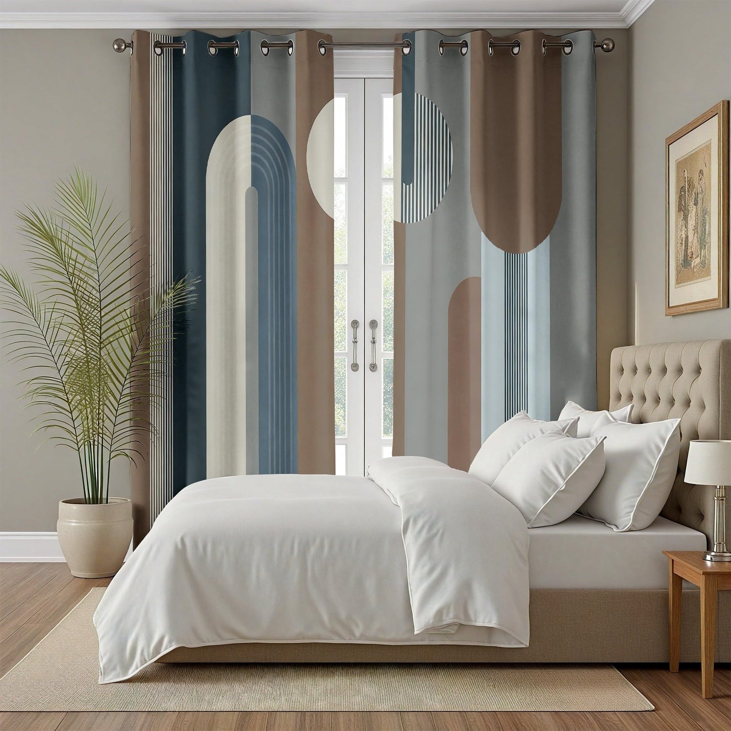 Geometric Curtains for Bedroom, Abstract Contemporary Curtains 95 Inches Long, Arch Line Striped Drapes for Living Room, Mid Century Modern Curtain Blackout, Grommet Room Darkening Curtain 2 Panels
