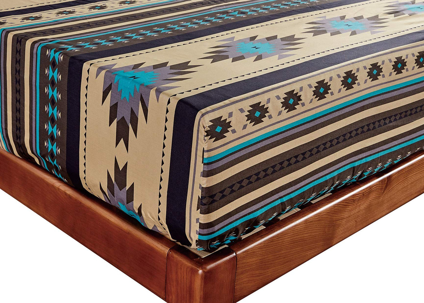 Chezmoi Collection Prescott 3-Piece Southwestern Microfiber Sheet Set, Printed Geometric Tribal Multicolor Teal Beige Black Gray Bed Sheets, Twin XL Size