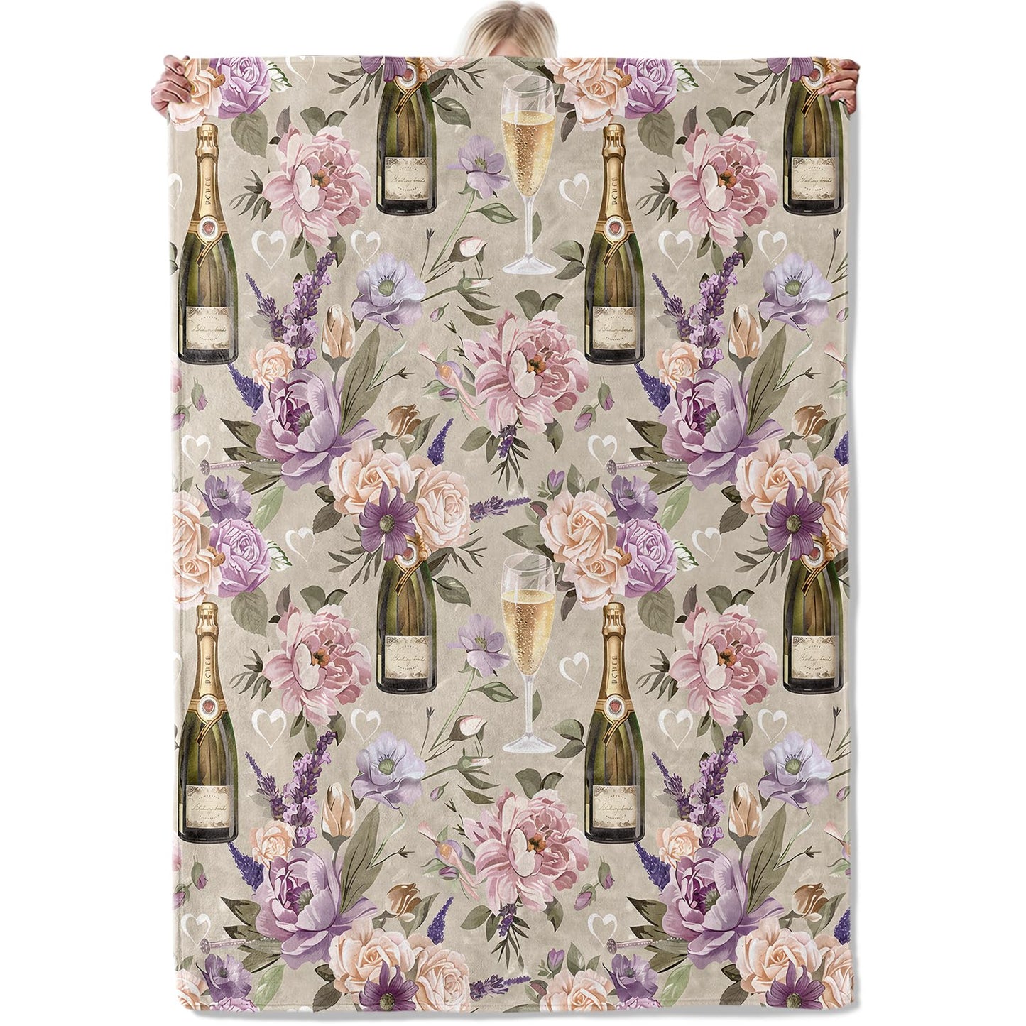 Aonimonis Floral and Champagne Throw Blanket Gifts for Women, Soft Fuzzy Warm Cozy Flannel Blankets for Bedroom, Travel, Couch, Home Decor 50x60 in
