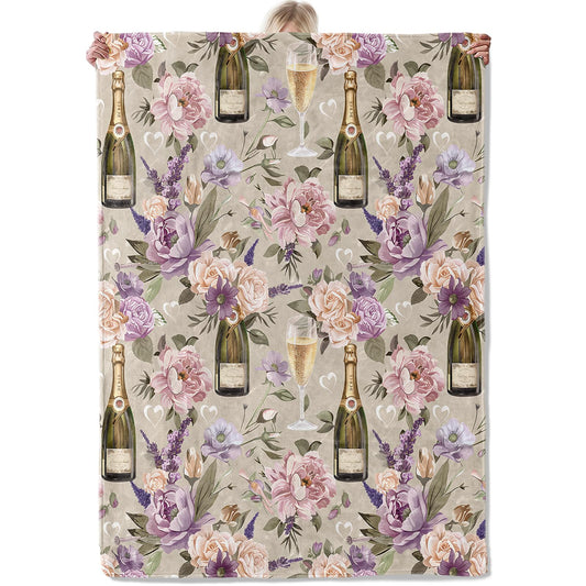 Aonimonis Floral and Champagne Throw Blanket Gifts for Women, Soft Fuzzy Warm Cozy Flannel Blankets for Bedroom, Travel, Couch, Home Decor 50x60 in