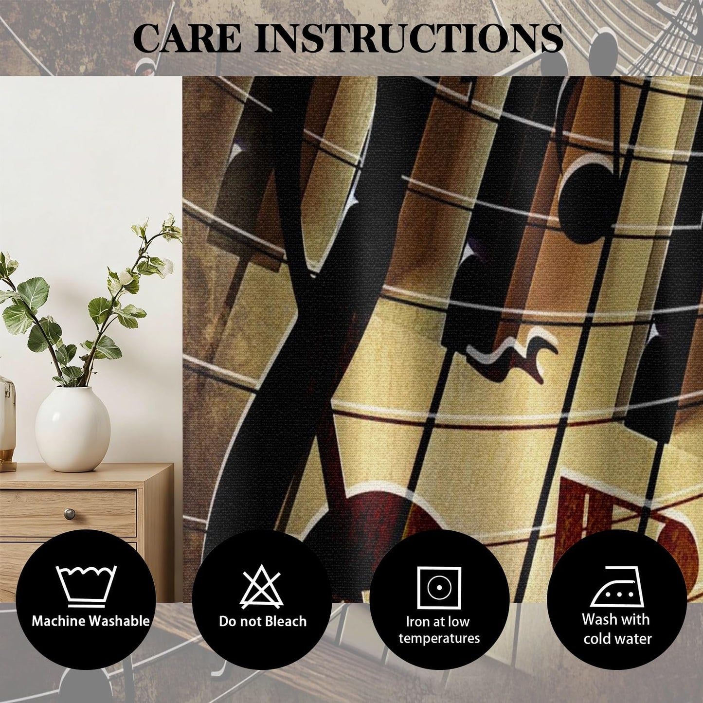 MBVZGUK Retro Nostalgia Piano Keyboard Curtains for Bedroom, 63 Inch Long 2 Panels, Music Note Staff Pattern Curtain Panels, Classic Rustic Brown Vintage Style Window Drapes for Music Studio