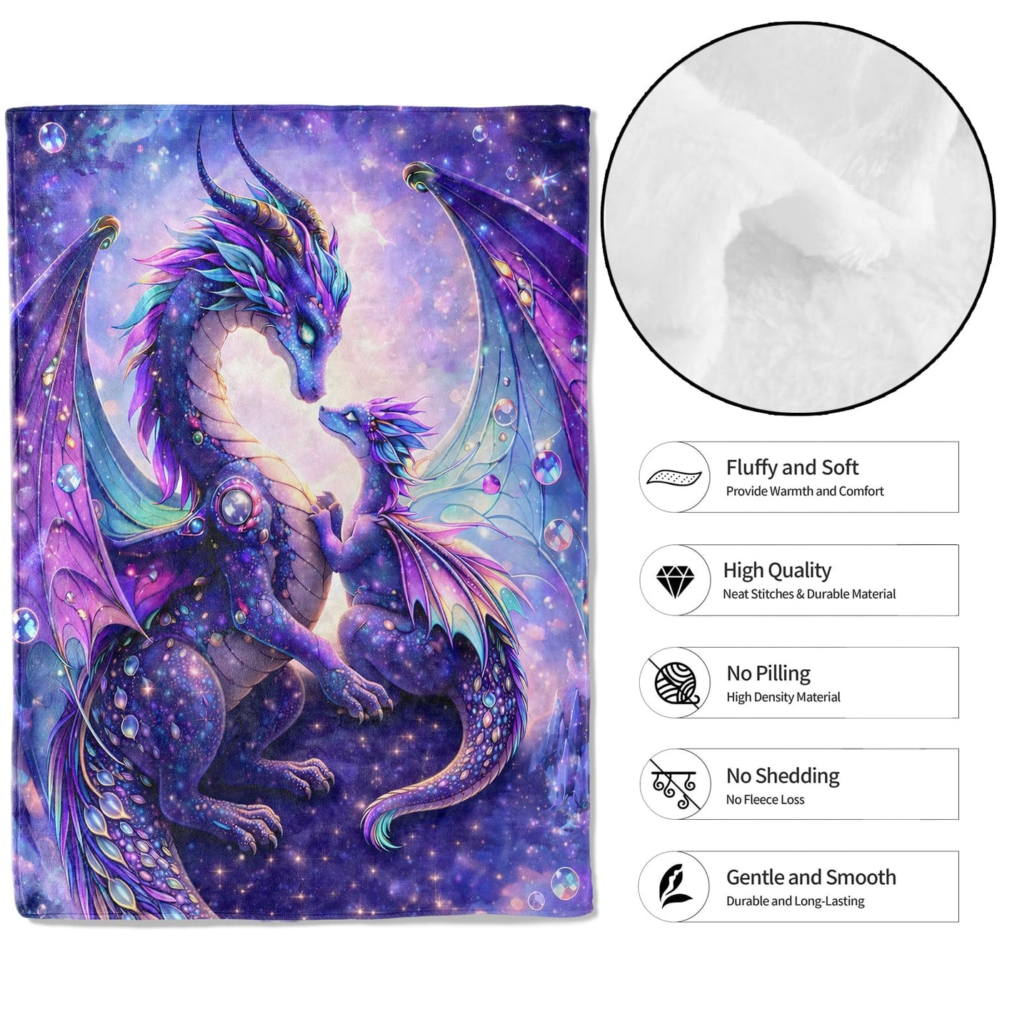 MIEPOS Fantasy Galaxy Dragon Blanket Soft Lightweight, Magical Animal Flannel Throw Blankets for Couch Sofa Camping Office Travel Home Bedroom Decor, Women Kids Gifts 60"X50"