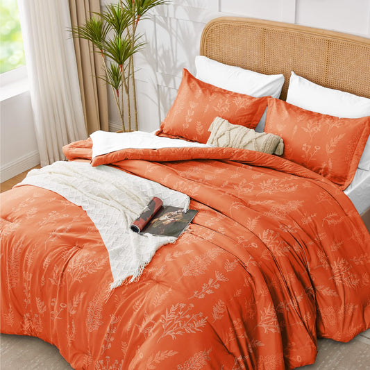 Kozyhvn Twin XL Comforter Set Burnt Orange, Cute Floral Bed in a Bag Twin XL Boho 5 Pieces, Soft Fluffy Bedding Sets with Comforter, Sheets, Pillowcase & Sham, All Season