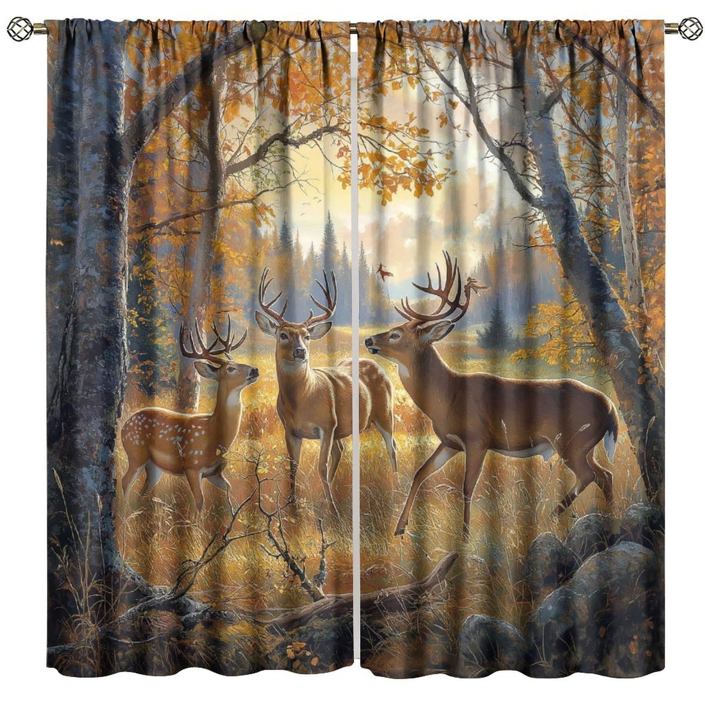 LOMADIA Wildlife Deer Blackout Curtains, Rustic Forest Hunting Farmhouse Retro Elk Pattern Drapes Home Window Treatments Curtain for Kitchen Bedroom Living Room Decor 42" W x 45" L
