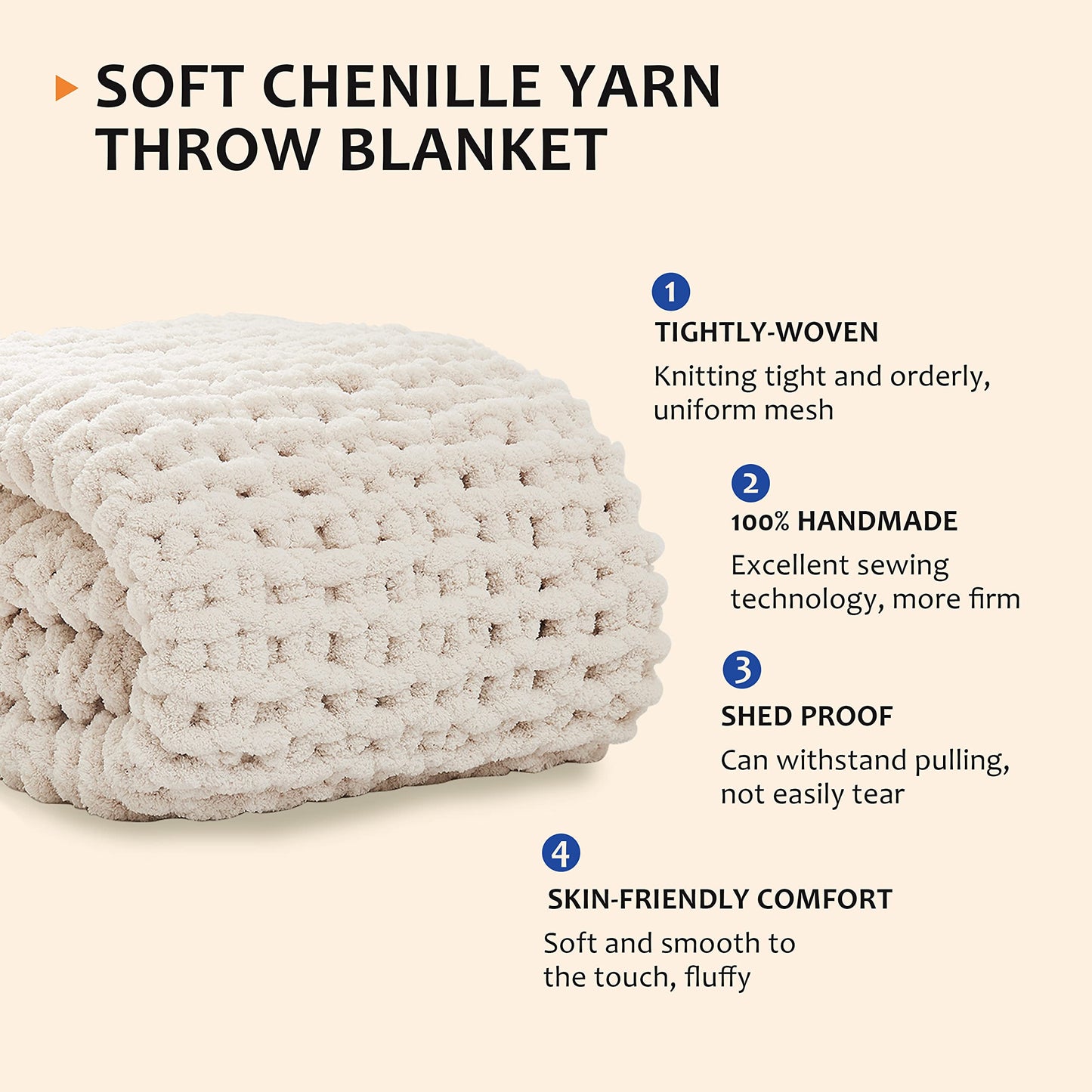 L'AGRATY Chunky Knit Blanket Throw,Soft Chenille Yarn Throw Blanket 50x60，Handmade Cable Knit Crochet Blanket,Large Knit Blankets Chunky Yarn,Rope Knot Throw Blanket for Couch Sofa Bed Home Decor