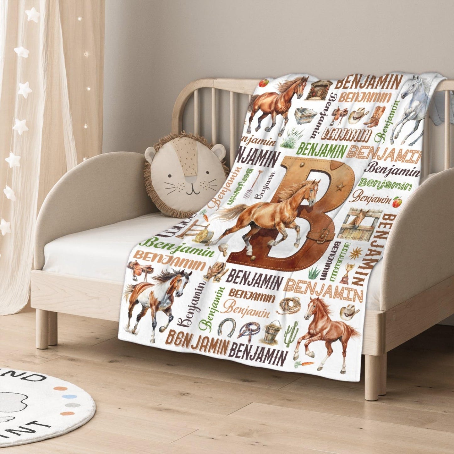 Custom Horse Blanket,Personalized Horse Gifts,Soft Flannel Throw for Bed Sofa,Lightweight,40 x 30in