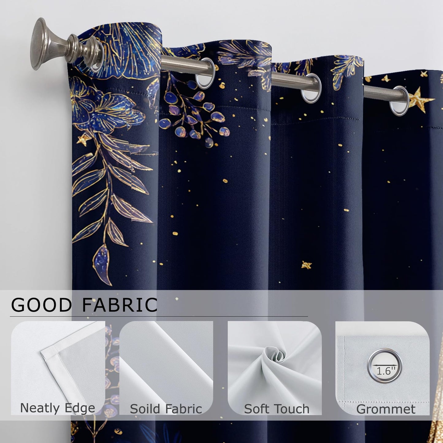Solvivae Eiffel Tower Curtains 63 Inch Length, Paris Eiffel Tower Floral Blackout Curtains for Bedroom Living Room, Room Darkening Thermal Insulated Grommet Drapes, Patterned Window Treatments