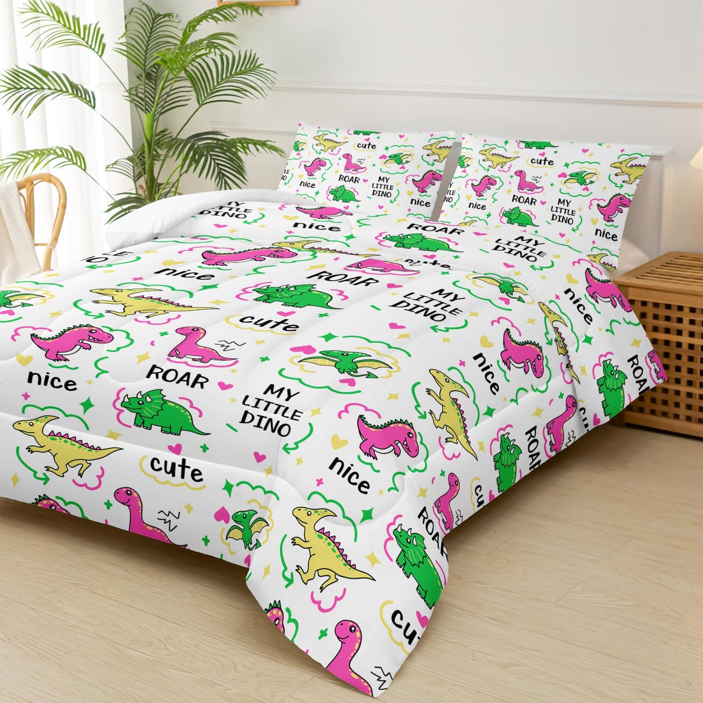 lneffble Kids Dinosaur Comforter Set Full Size for Boys Green Dinosaur Quilt