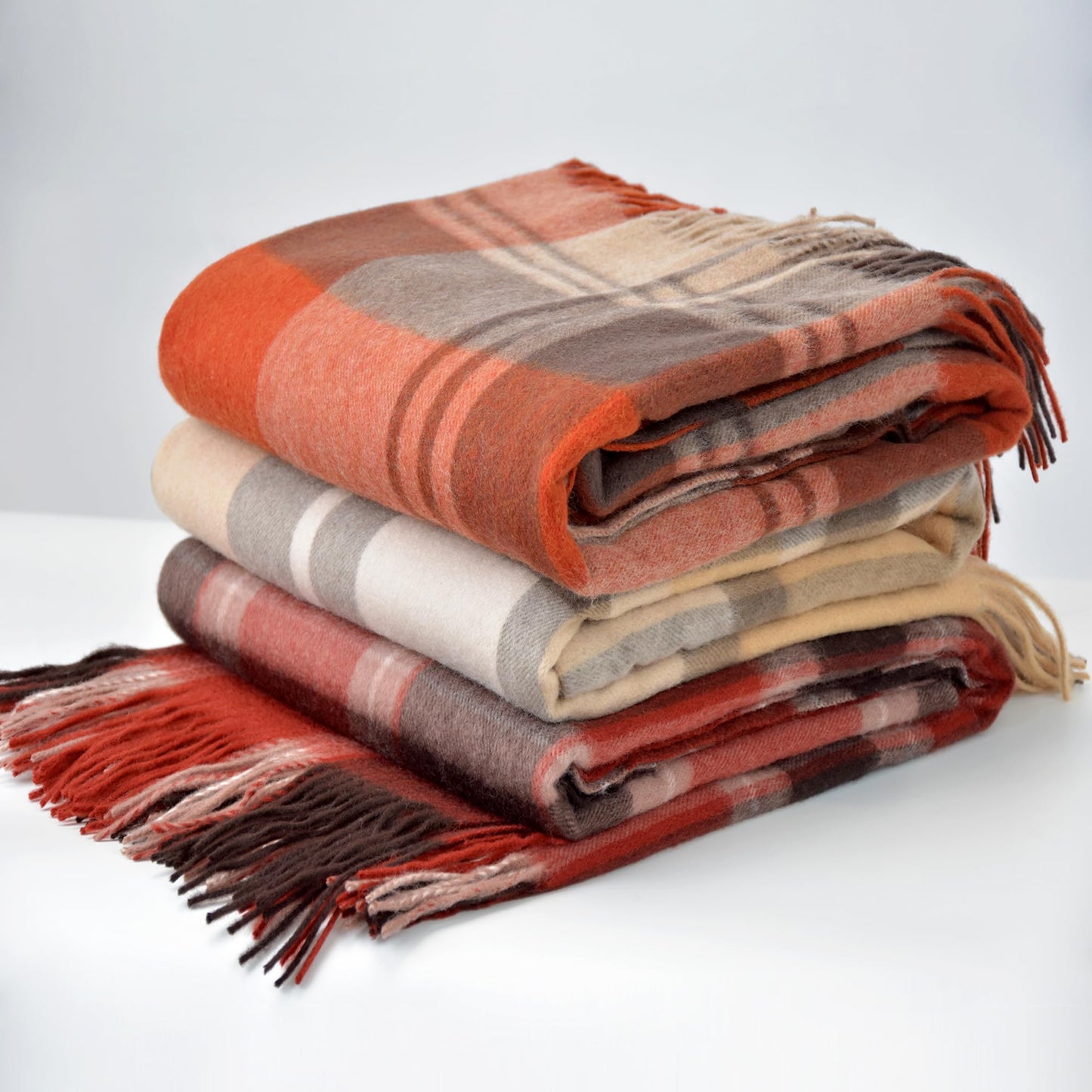 Pure Wool Blanket - 85" x 55" - Soft Cozy, Wool Knee Blanket with Fringe for Couch Sofa Bed, Lightweight Breathable Throw for Home Travel, Camel Chedkered