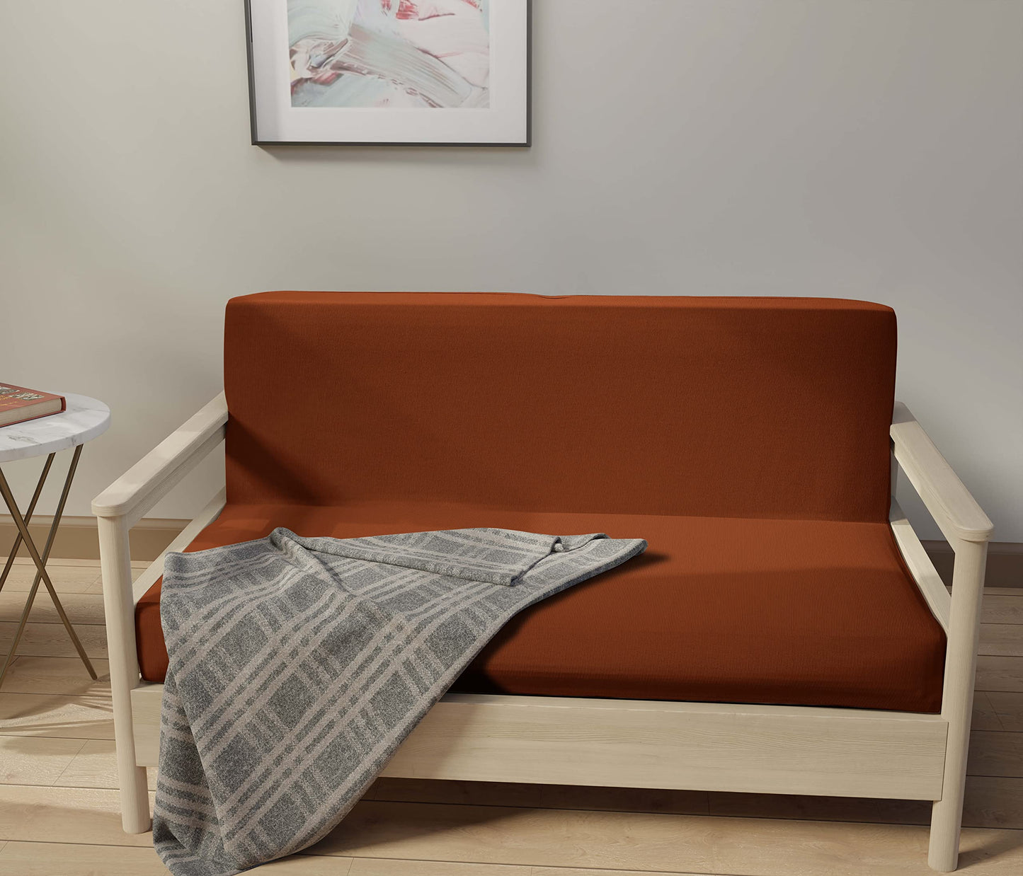 LANE LINEN Futon Covers Full Size, 100% Cotton Slipcovers, Full Size Mattress Cover for Futon Sofa Bed, Foldable Armless Sofa Cover, Zippered Couch Cover - Rust