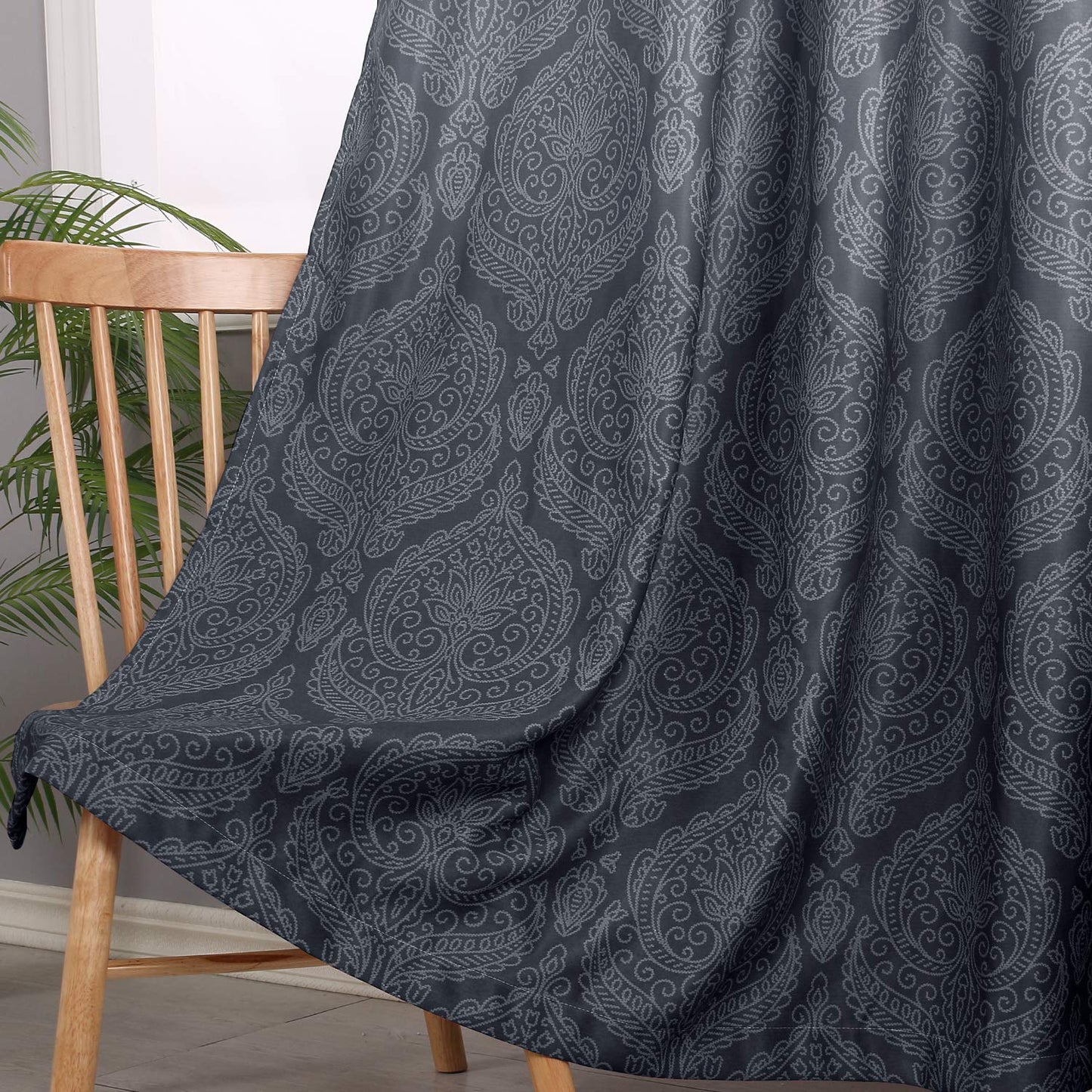 DWCN Ombre Blackout Curtains for Bedroom - Damask Patterned Thermal Insulated Energy Saving Grommet Curtains for Living Room, Set of 2 Panels, 52 x 84 Inch Length, Grey