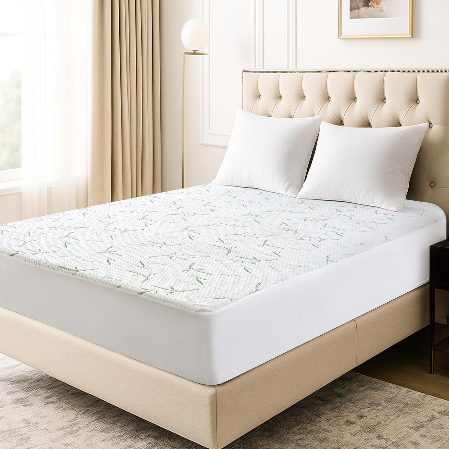 Hannah Linen Viscose derived from Bamboo Cooling Mattress Protector, 100% Waterproof - Soft and Breathable, 280 GSM Fitted Style Mattress Cover, 16 Inches Deep Pocket - King, 80x78