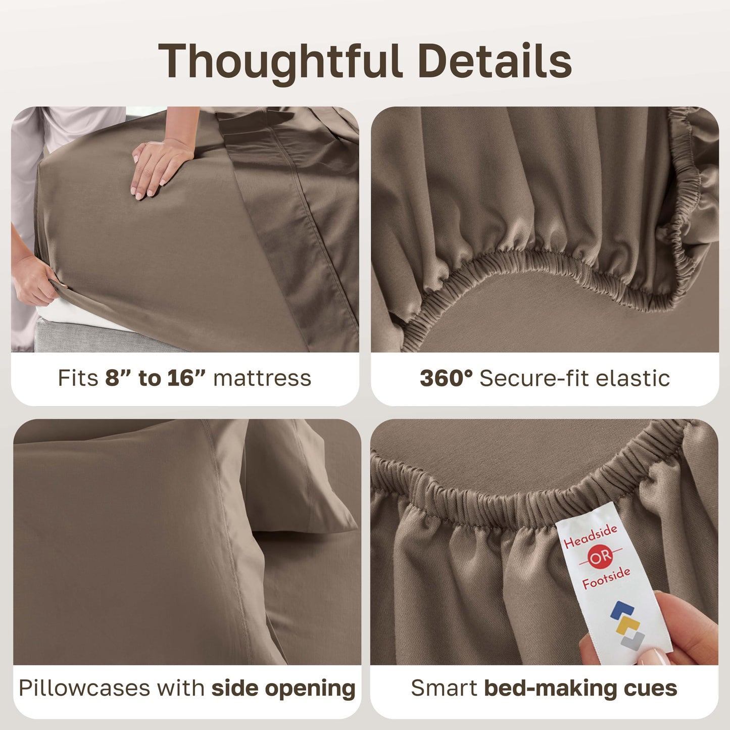 California Design Den 100% Cotton Full Size Bed Sheets, 600 Thread Count Sateen, Soft, Full Size Sheet Set with Deep Pockets (Mushroom - Taupe Brown)