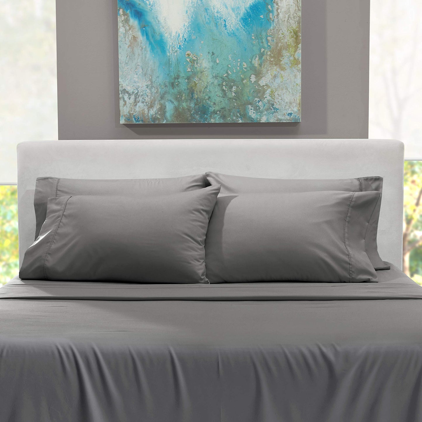 Hearth & Harbor Extra Deep Pocket Queen Sheets Sets - Fits Mattress 18-24 Inches Deep - Extra Deep Pocket Sheets - 6 Piece Queen Size - Grey