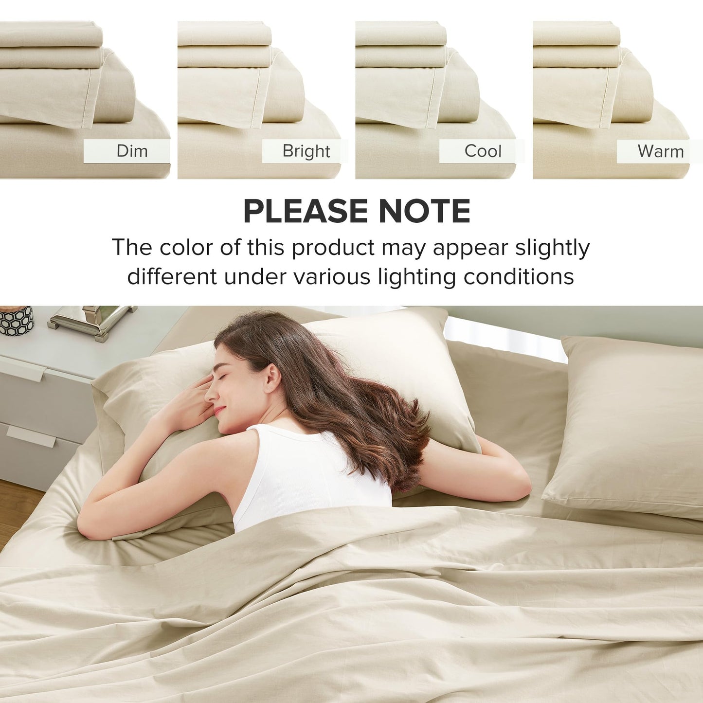 Comfort Spaces 100% Cotton Sheets Full, Breathable & Ultra Soft Cotton Sheets, Naturally Cool Cotton Bed Sheets with 14" Elastic Pocket Fits up to 16" Mattress, All Seasons Sheet Set, Cream 4 Piece