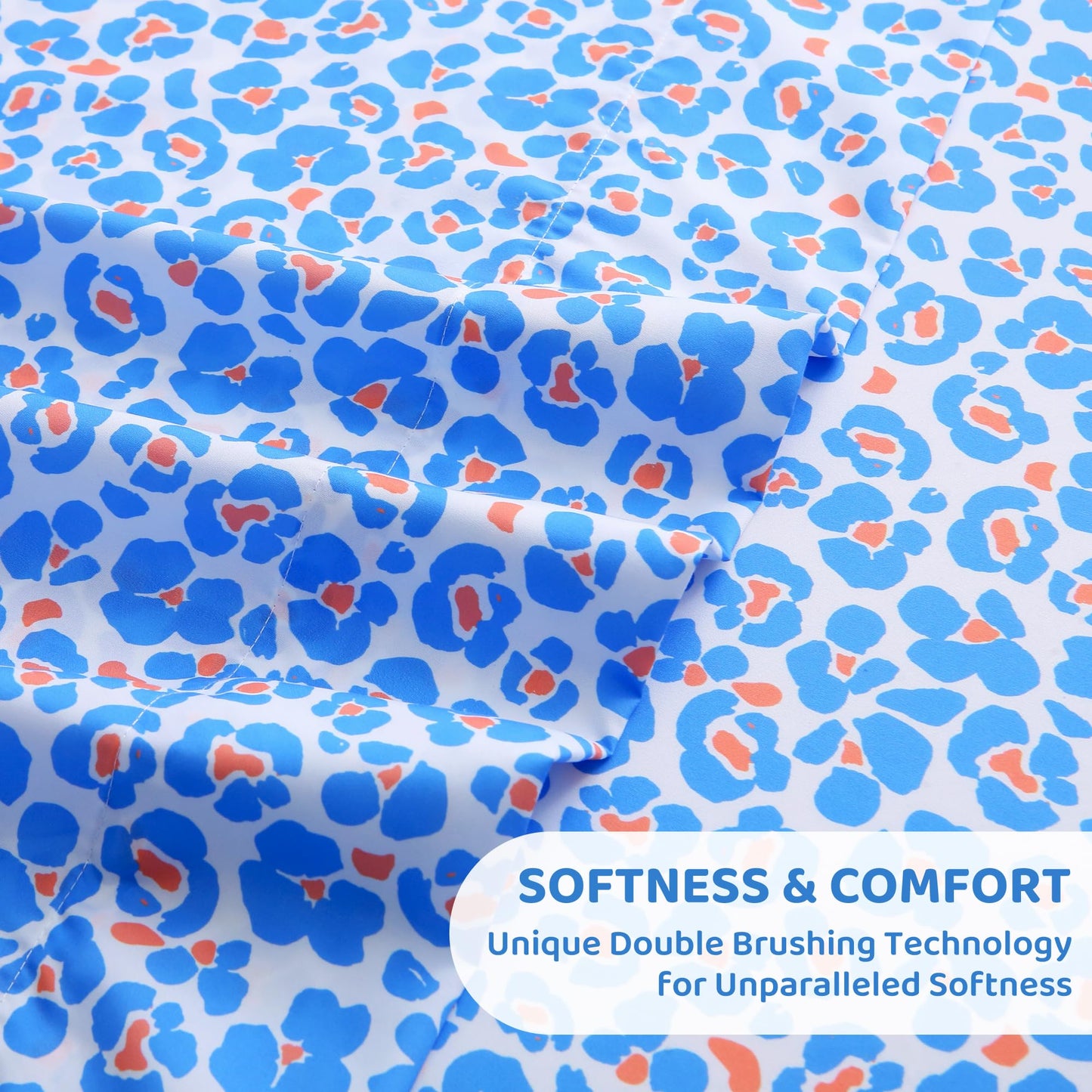 Mooreeke Leopard Cheetah Printed Twin Bed Sheets, Soft Microfiber Bedding Sheets & Pillowcases, Deep Pocket Non-Slip Fitted Twin Sheet, Blue Animal Pattern Bedsheets