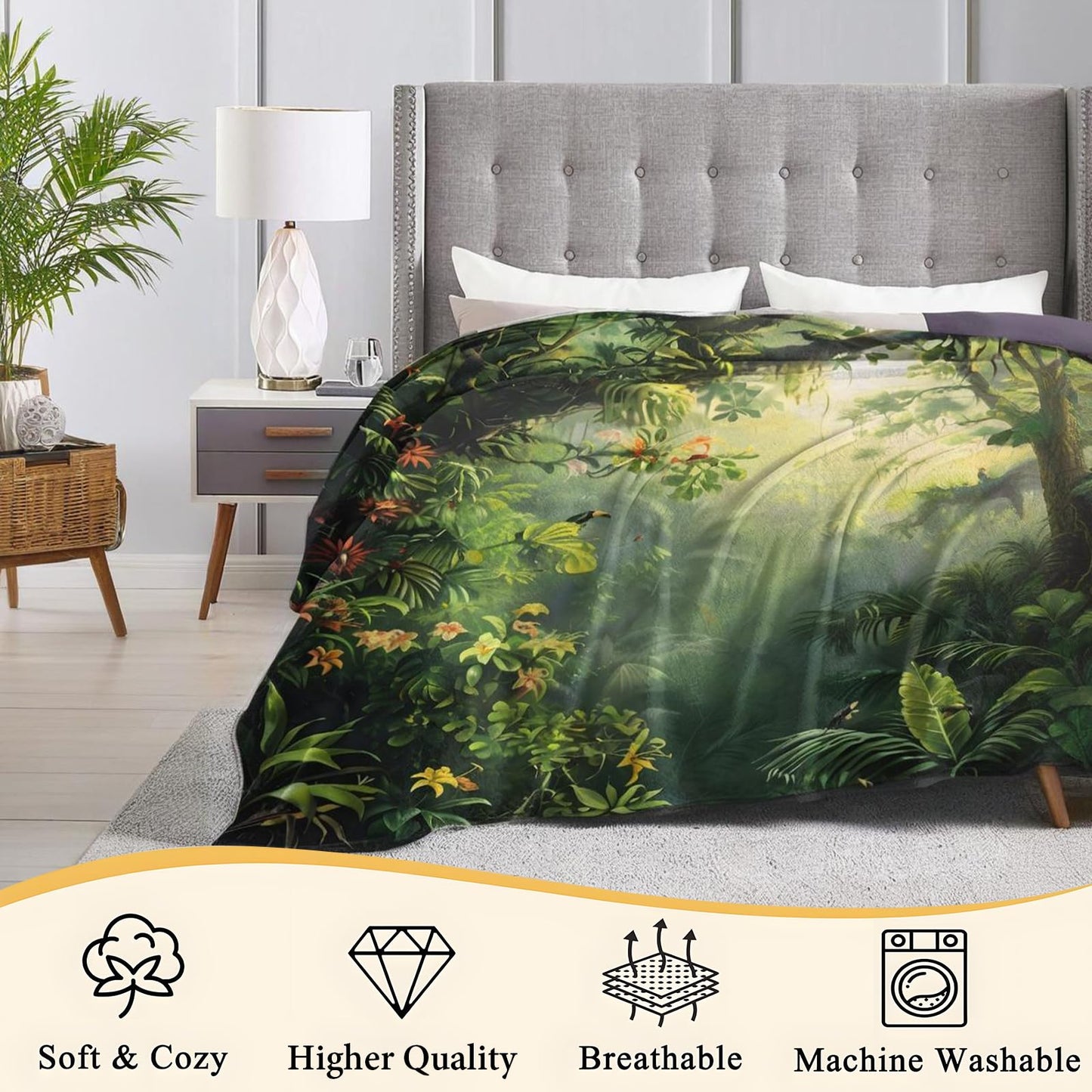 SOMEKLLY Bird Hummingbird Throw Blanket Soft Cozy Lightweight Flannel Blankets with Glowing Lotus Flower Night Sky Background Printed for Nature Lovers Bedroom Dorm Office Home Decor Gifts 50x60 Inch