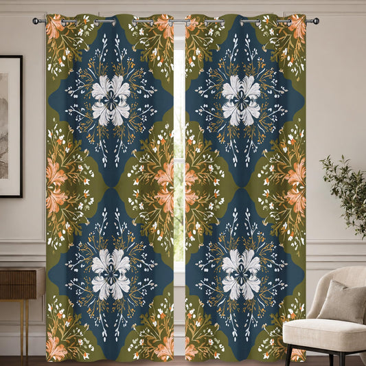 Vintage Floral Blackout Curtains for Bedroom 63 inch Long