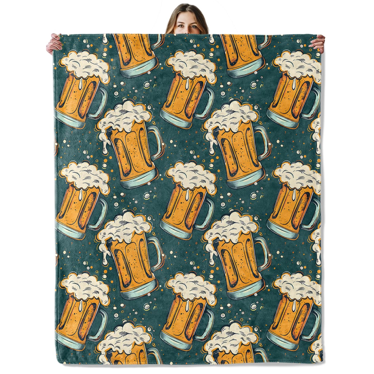 Beer Mug Throw Blanket for Girls Boys Kids Adults, 50x60 in, Cozy Flannel Blanket for Bedroom, Camping, Couch, Room Decor, Fuzzy Warm Soft Gifts