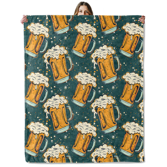 Beer Mug Throw Blanket for Girls Boys Kids Adults, 50x60 in, Cozy Flannel Blanket for Bedroom, Camping, Couch, Room Decor, Fuzzy Warm Soft Gifts