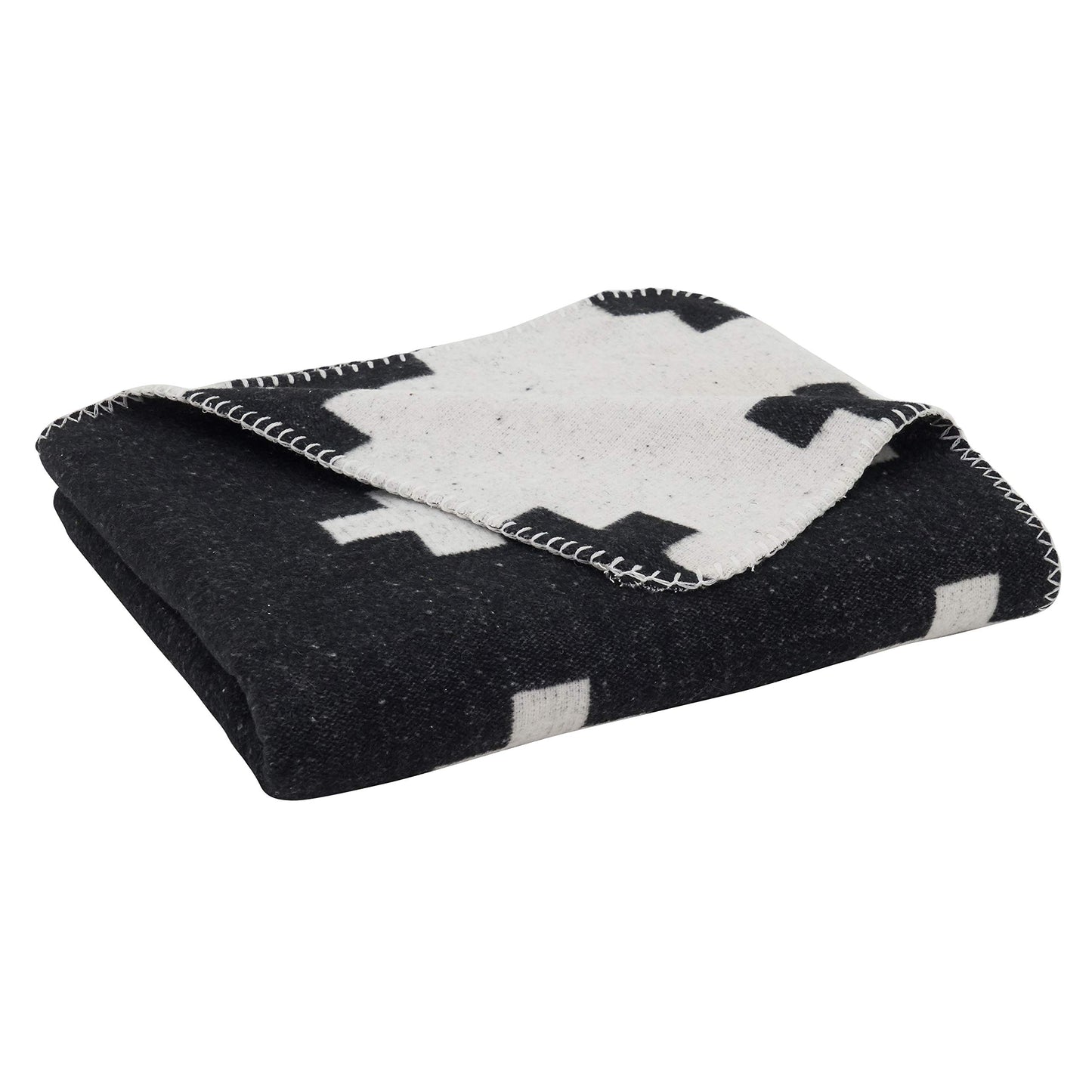 SARO LIFESTYLE Reversible Plus Sign Throw Blanket, Black/White, 50"x60"