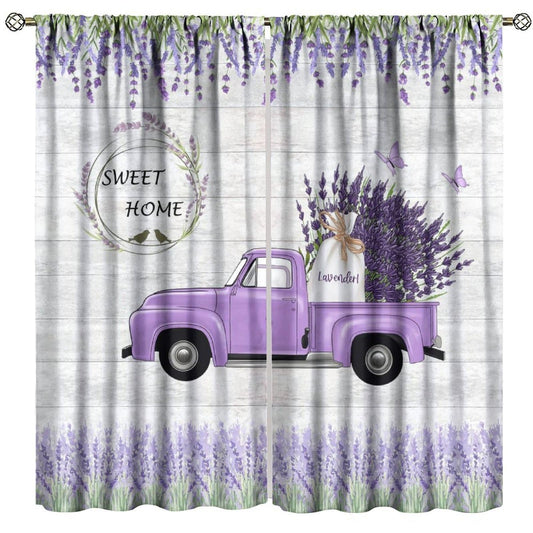 Nanacur Country Farmhouse Truck Curtains, Truck Farm Vintage Truck Wooden Board Lavender Spring Floral Window Drapes, for Bedroom Living Room 42" W X 45" L (Decorative)