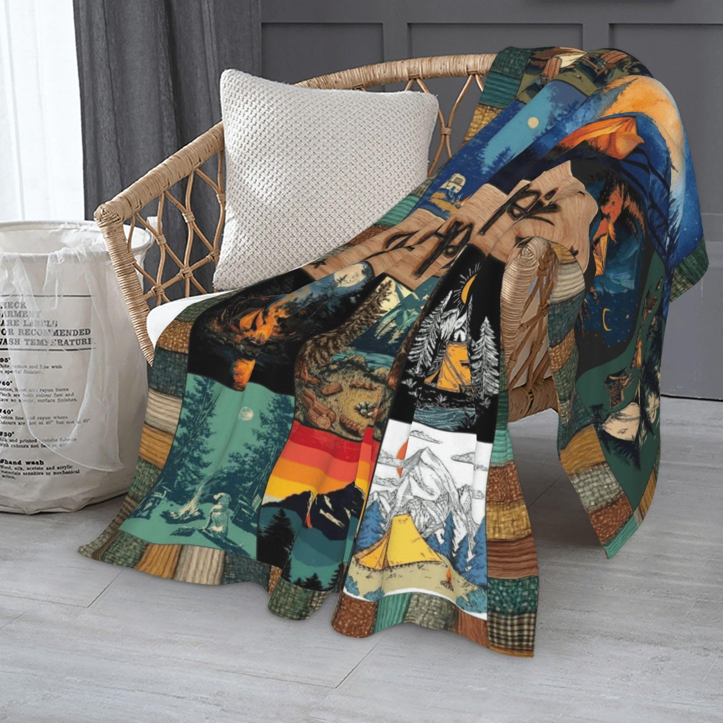 Happy Camping Flannel Throw Blanket Soft Cozy Blanket for Living Room Couch Sofa Bed 50 x 60 Inches