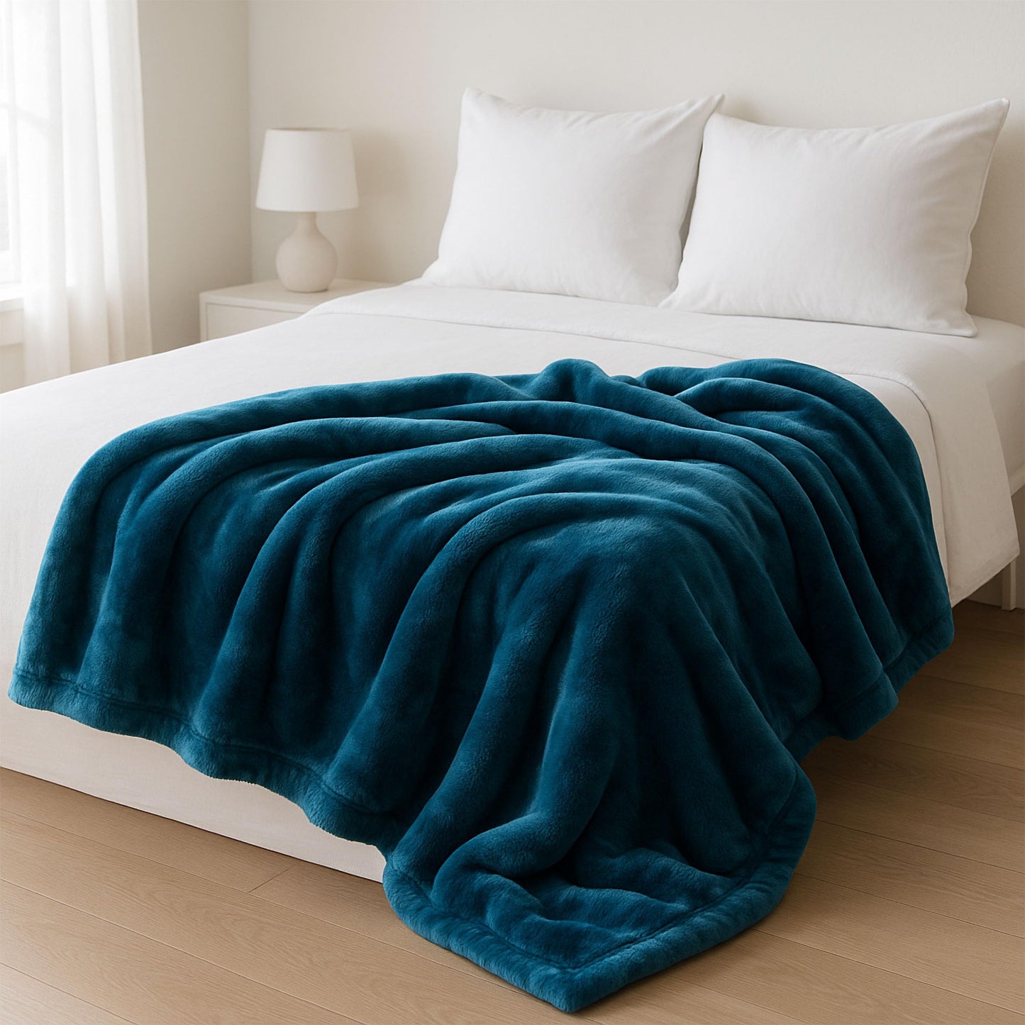 Lavish Home Faux Fur Throw Blanket - Oversized 91x81 Machine-Washable Bedding - Mink-Style 7.8lb Heavy Blanket for Bed or Sofa (Aqua)